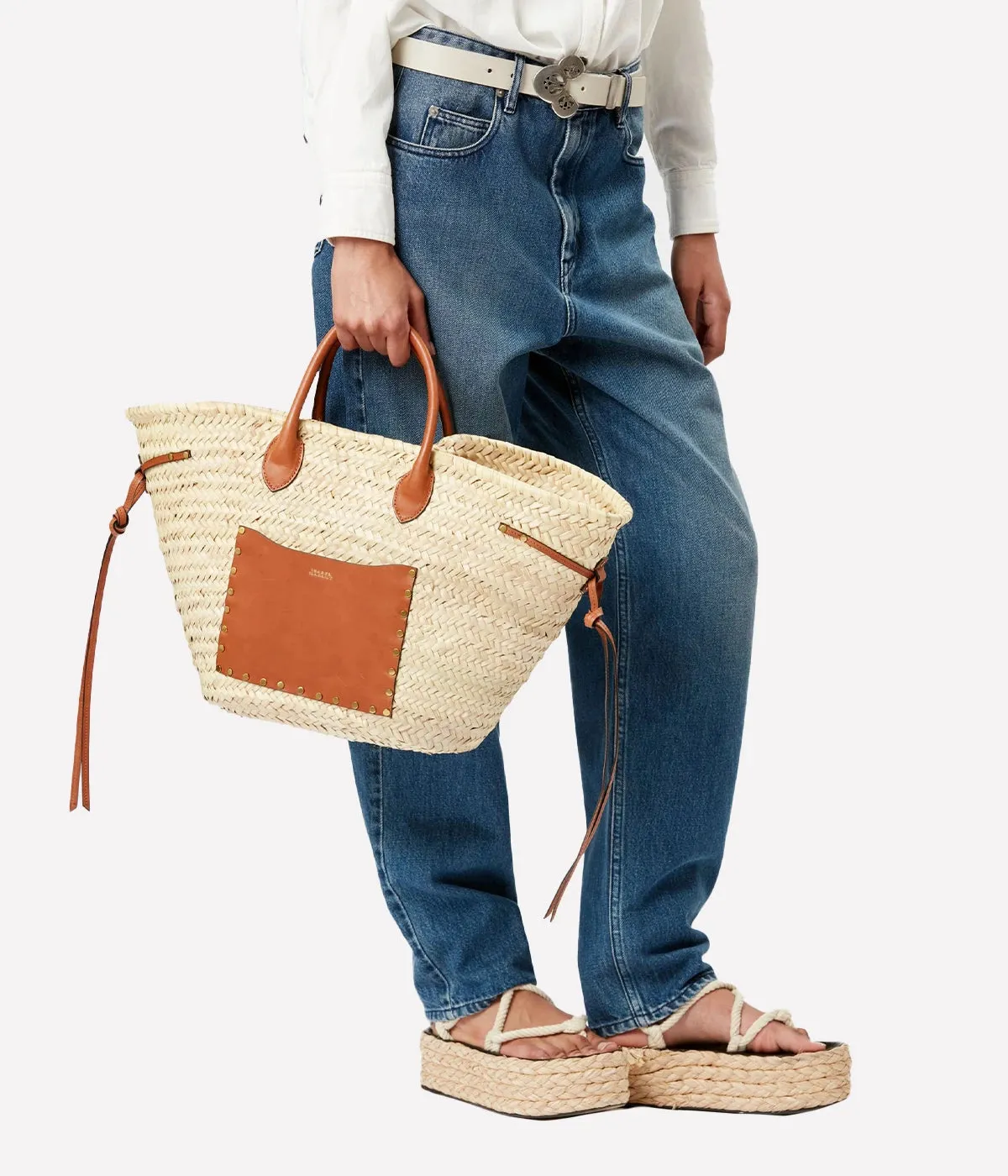 Cadix Medium Tote in Natural & Cognac