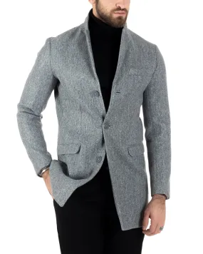 Cappotto Monopetto Uomo Giacca Colletto Reverse Giaccone Tinta Unita Grigio Baronetto Elegante GIOSAL-CO1021A