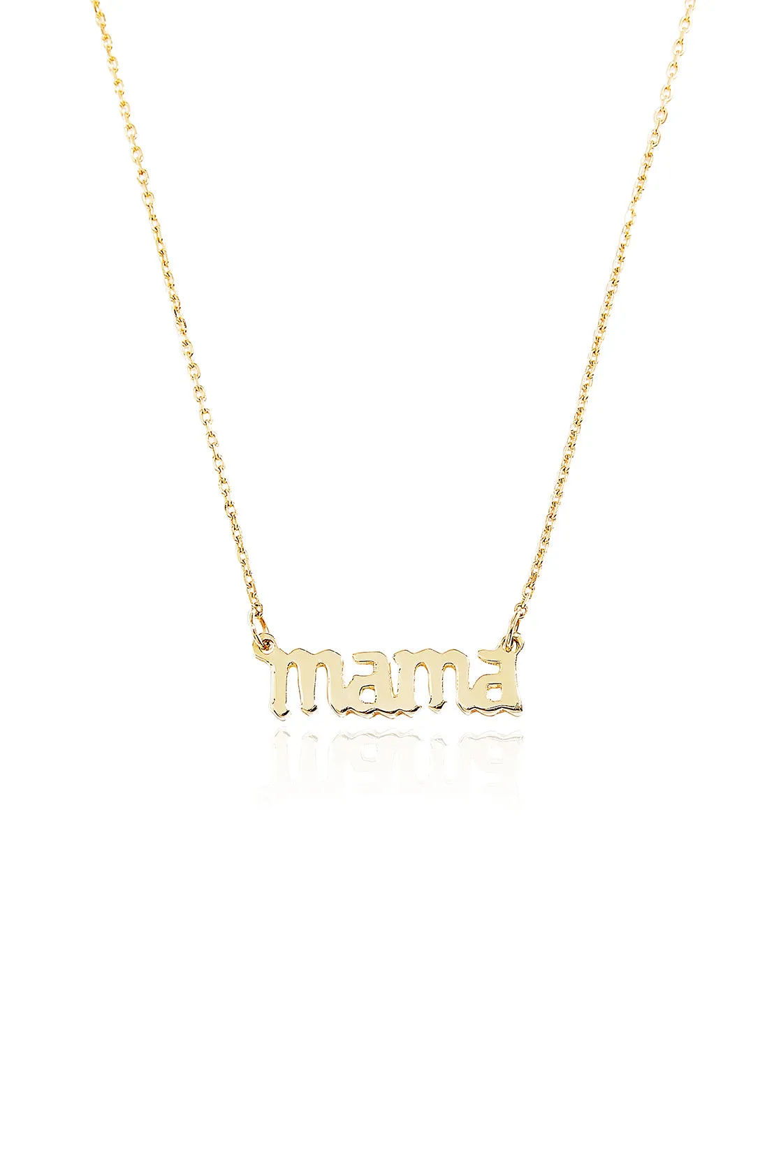 Celtic Mama Gothic Letters Necklace in Yellow Gold