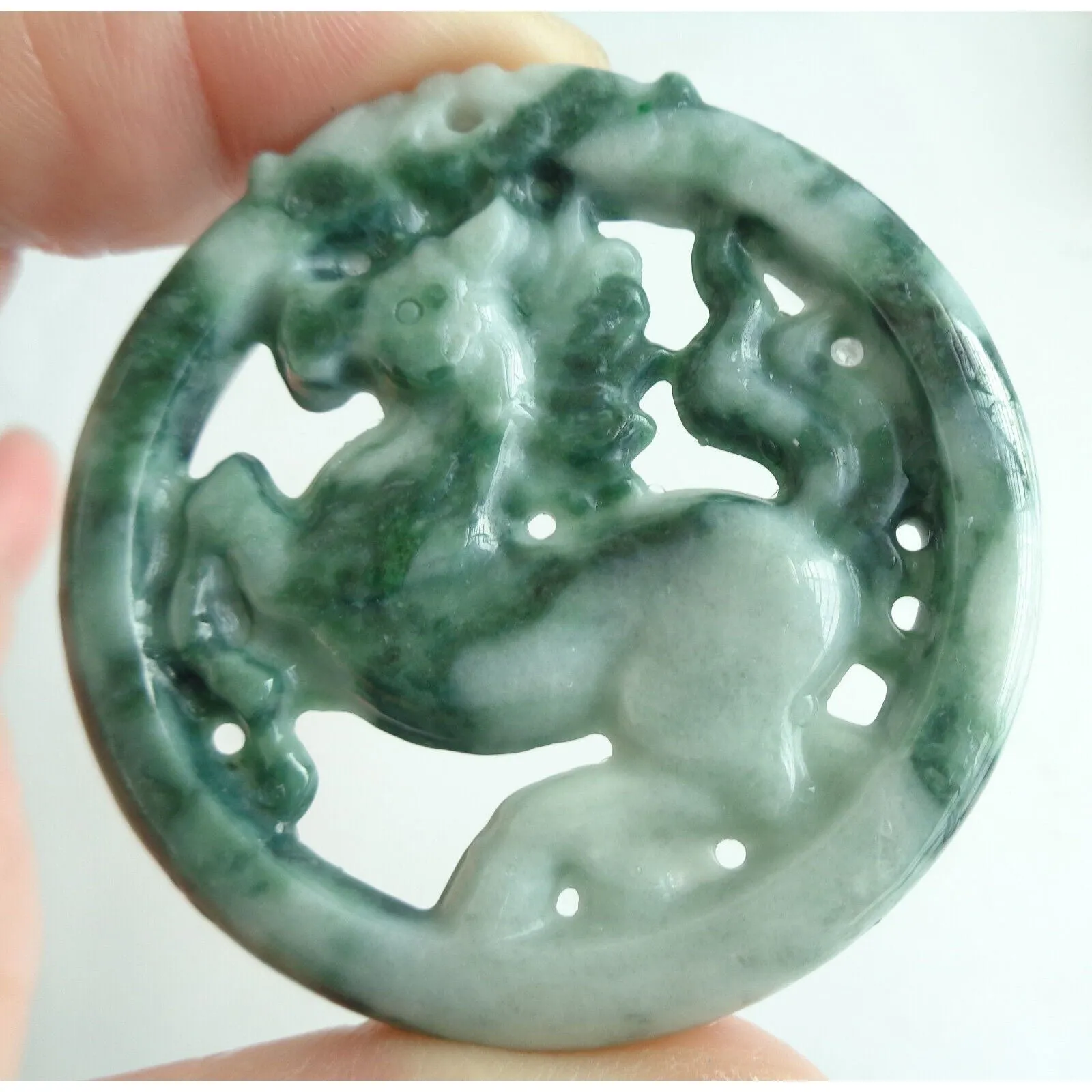 Certified Green Natural A Jade Jadeite Carved Horse Ruyi Pendant 329