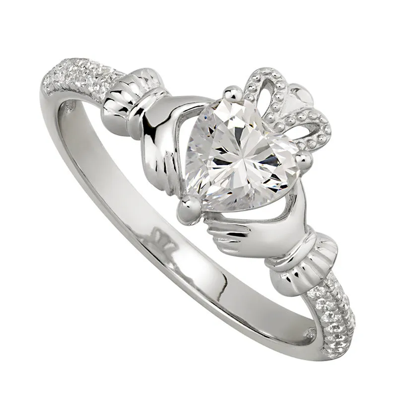 Claddagh Ring - Sterling Silver with Birth Stone