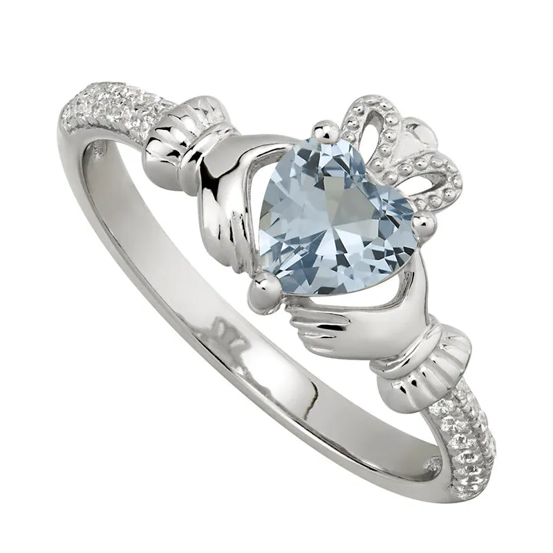 Claddagh Ring - Sterling Silver with Birth Stone