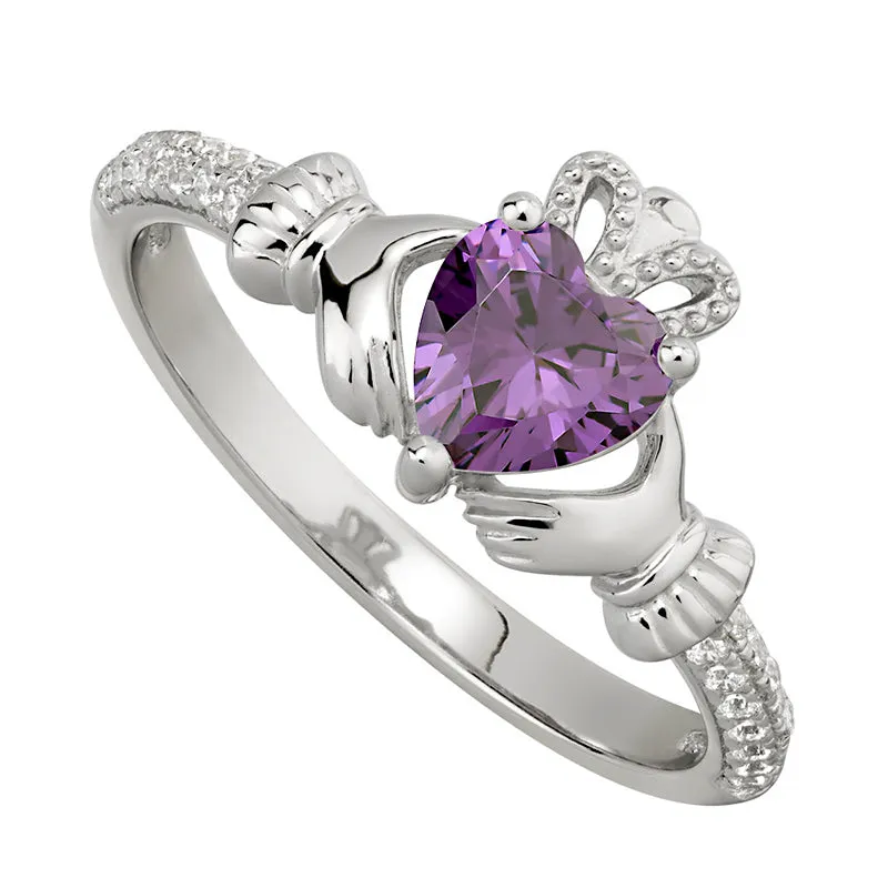 Claddagh Ring - Sterling Silver with Birth Stone