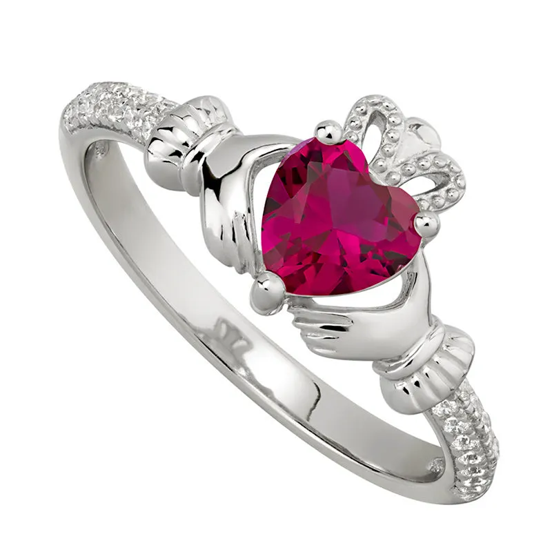 Claddagh Ring - Sterling Silver with Birth Stone