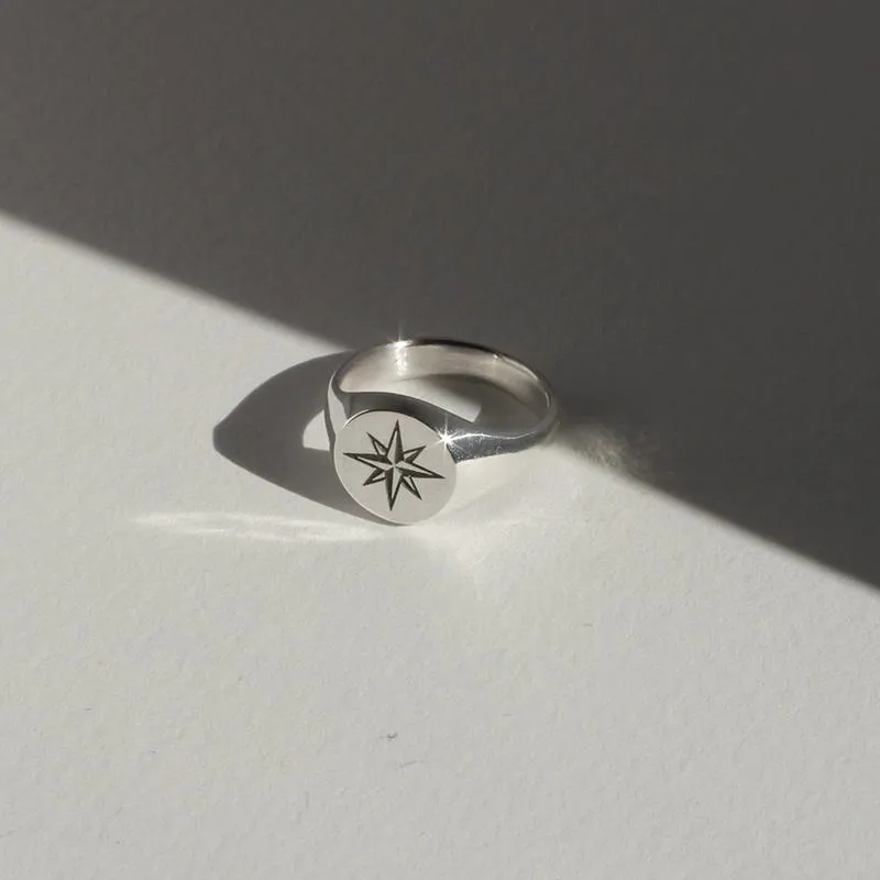 Compass Signet Ring in Sterling Silver