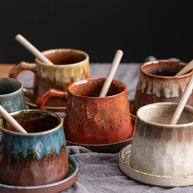 Creative stoneware coffee cup and saucer set