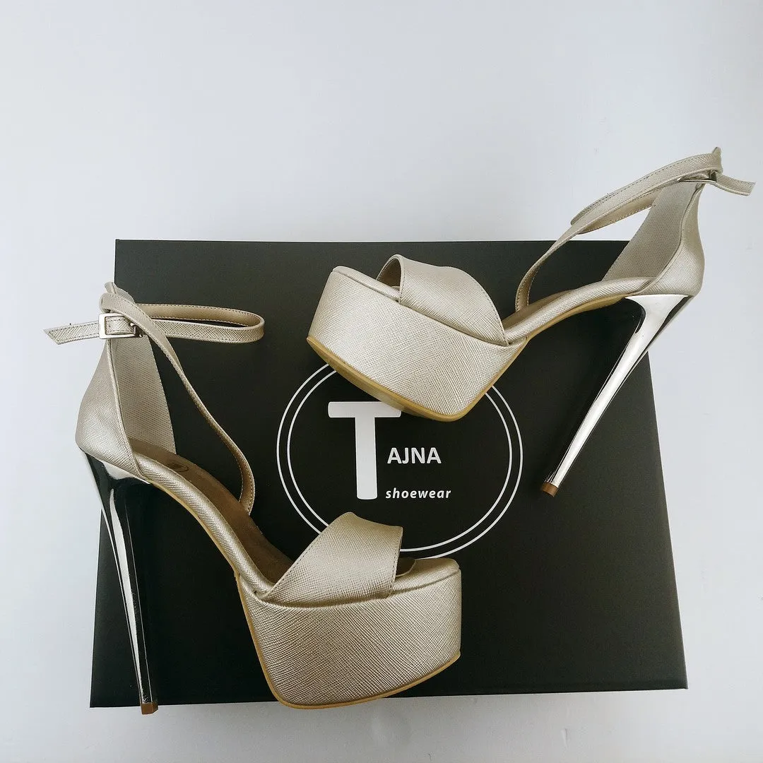 Dark Gold Silver Heel Strap Platforms