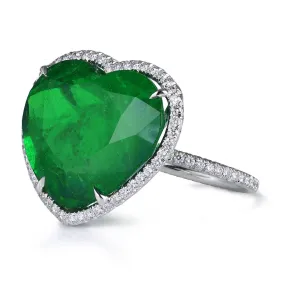 Eclat Jewels - One of a Kind Ring with Heart Shaped Colombian Emerald and Diamonds