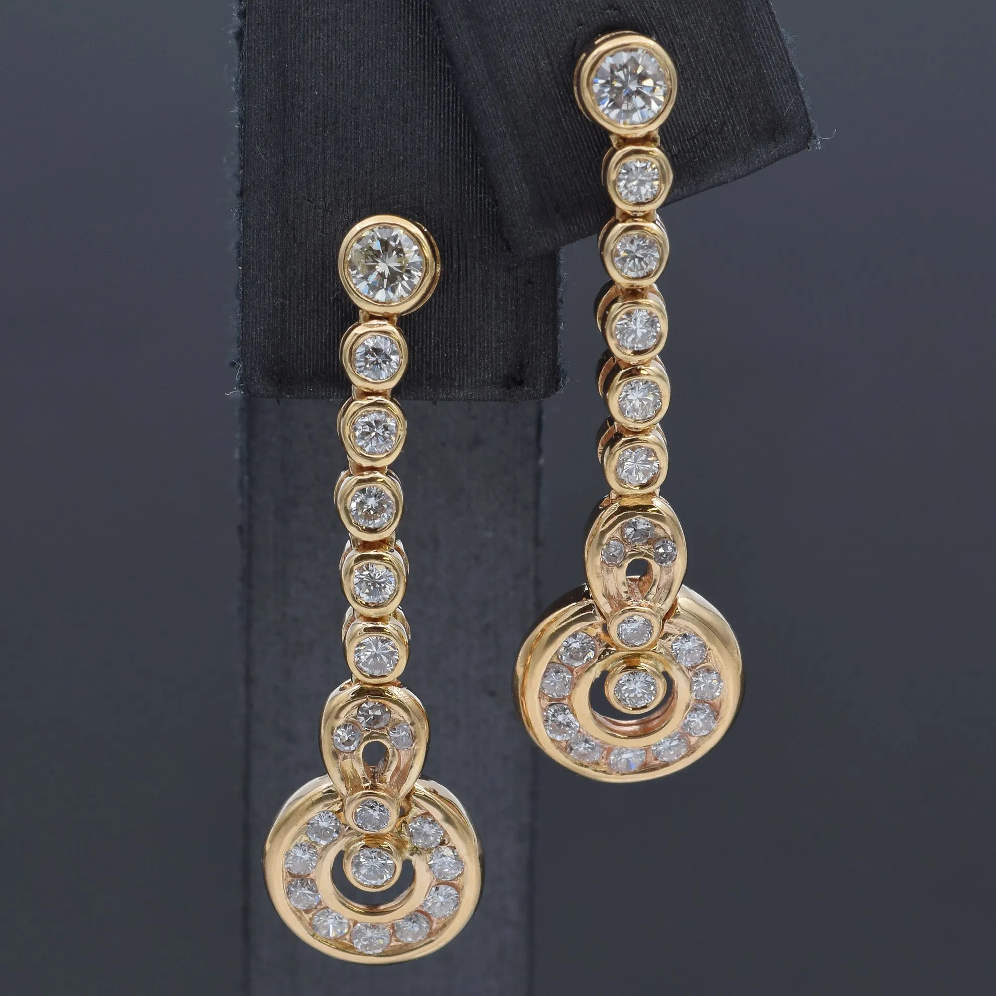 Estate 1.28 TCW Diamond 18K Yellow Gold Drop Earrings