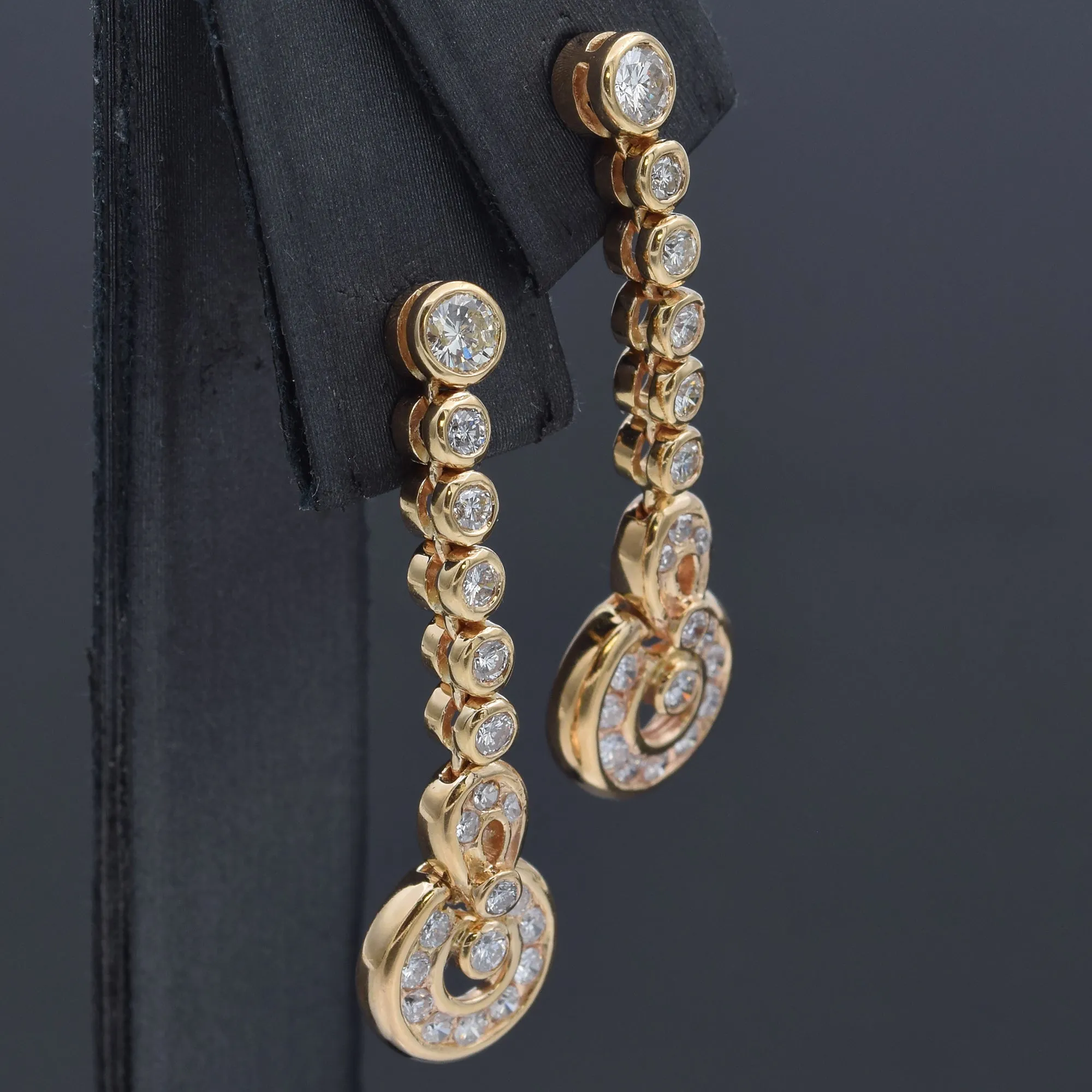 Estate 1.28 TCW Diamond 18K Yellow Gold Drop Earrings