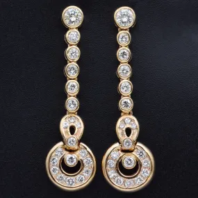 Estate 1.28 TCW Diamond 18K Yellow Gold Drop Earrings