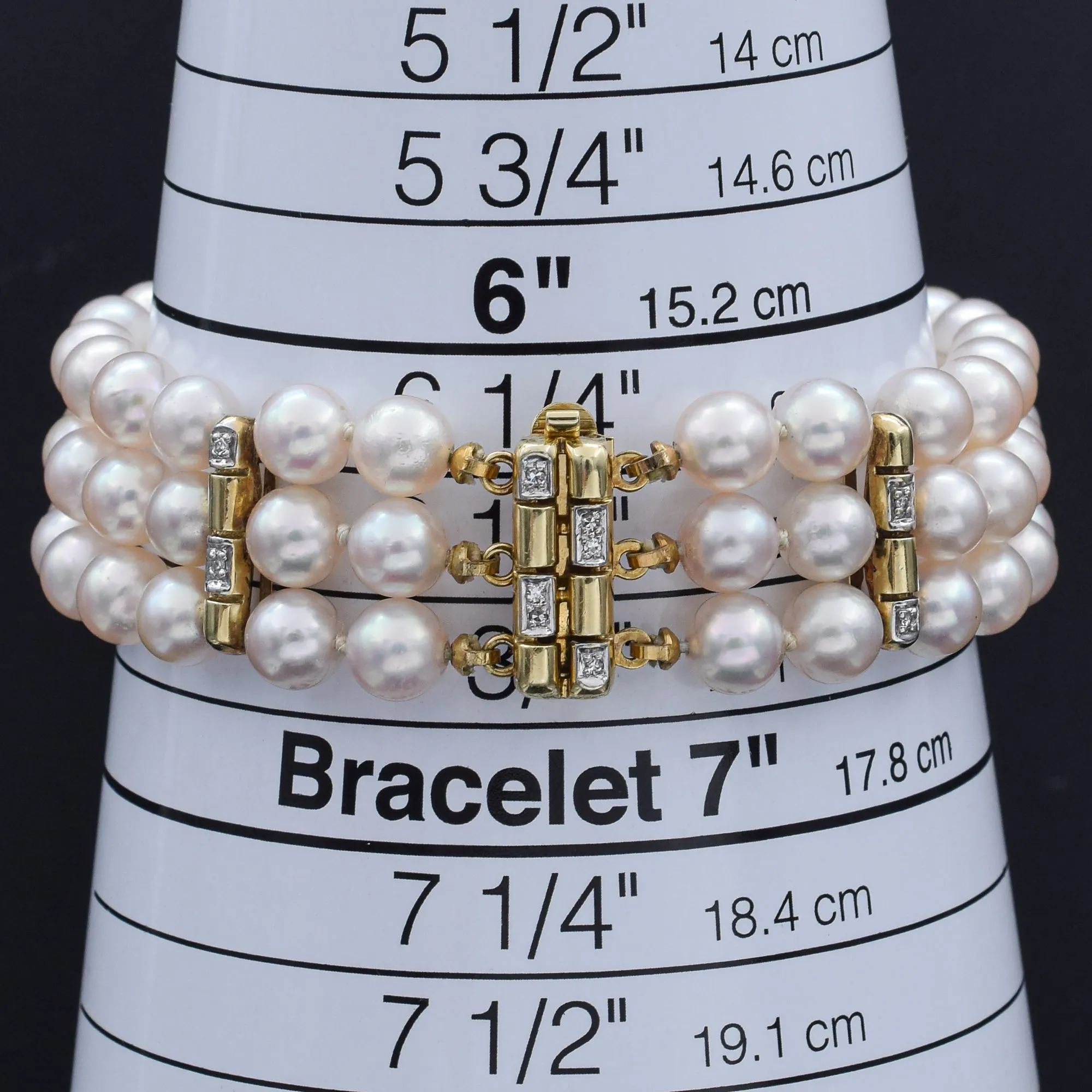 Estate Pearl & Diamond 14K Yellow Gold Multi-Strand Bracelet