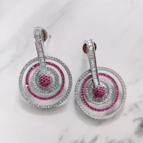 Fiery Red-White Rhodium Earrings