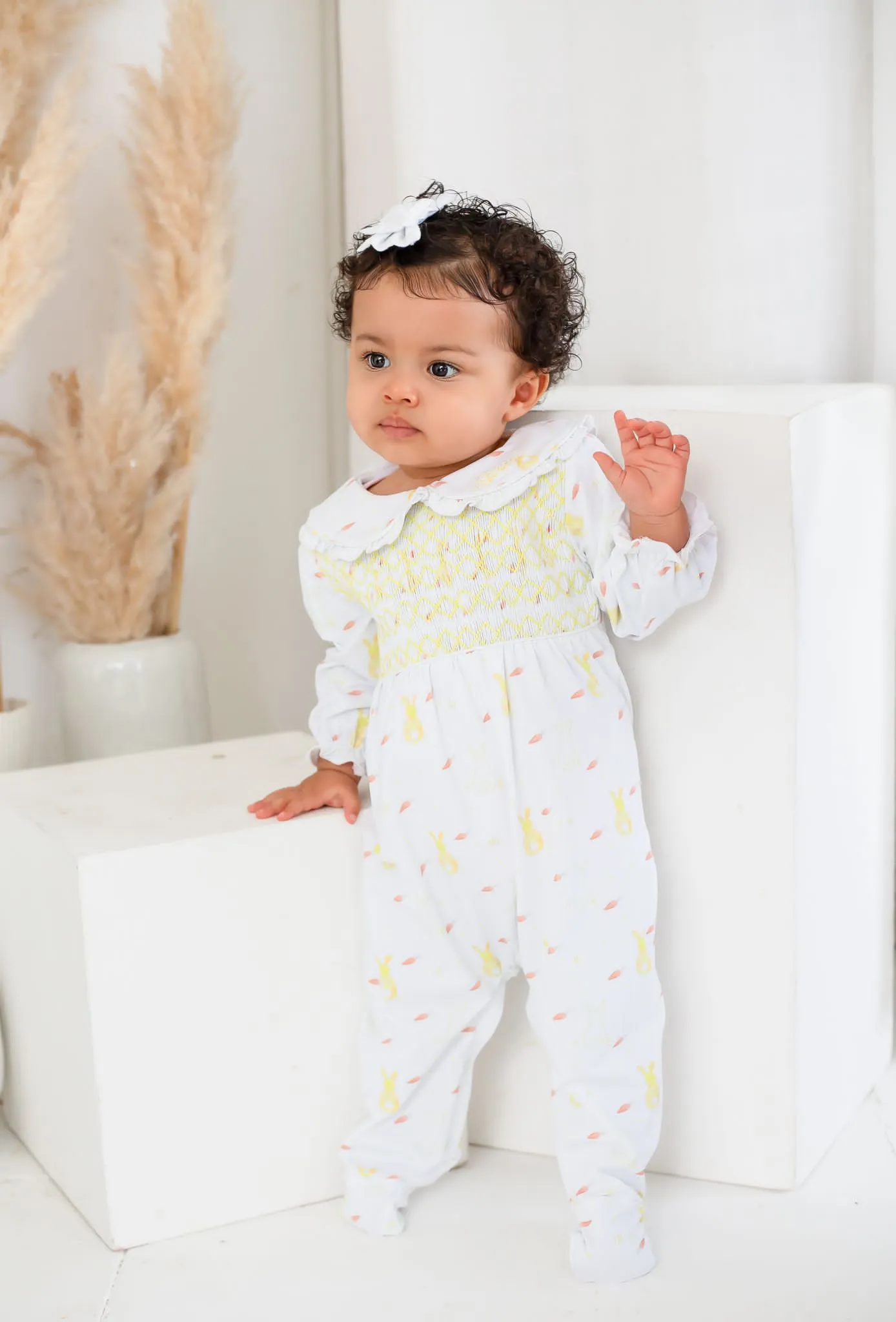 Girls Lemon Bunny Print Baby Grow