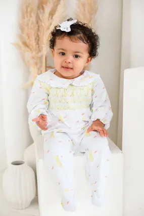 Girls Lemon Bunny Print Baby Grow