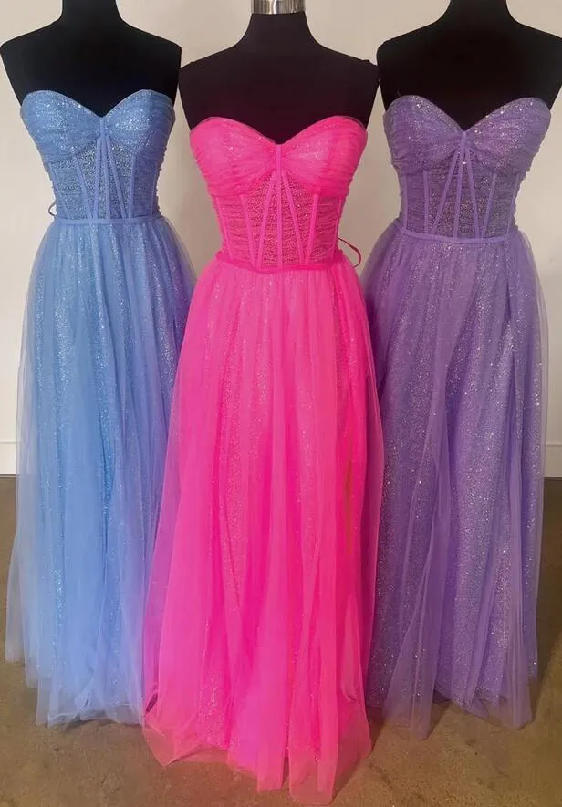 Glitter Sweetheart Sheer Corset A-Line Long Prom Dress PC1306