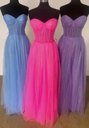 Glitter Sweetheart Sheer Corset A-Line Long Prom Dress PC1306