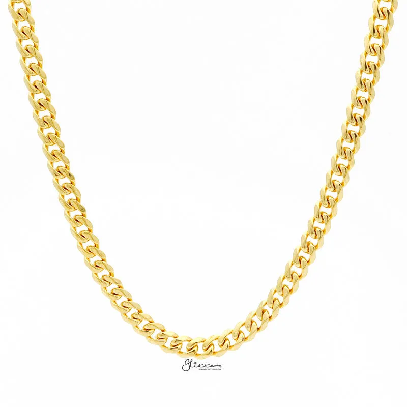 Gold I.P Stainless Steel Beveled Cuban Chain Necklaces - 7mm width