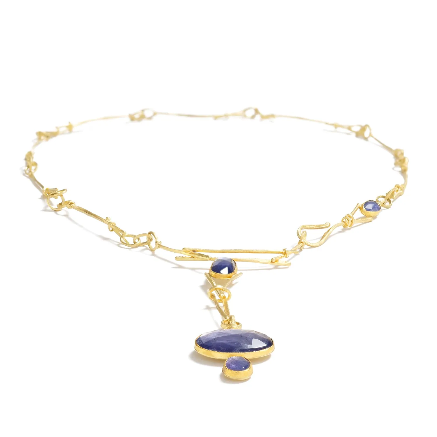 Gold Necklace with Iolite