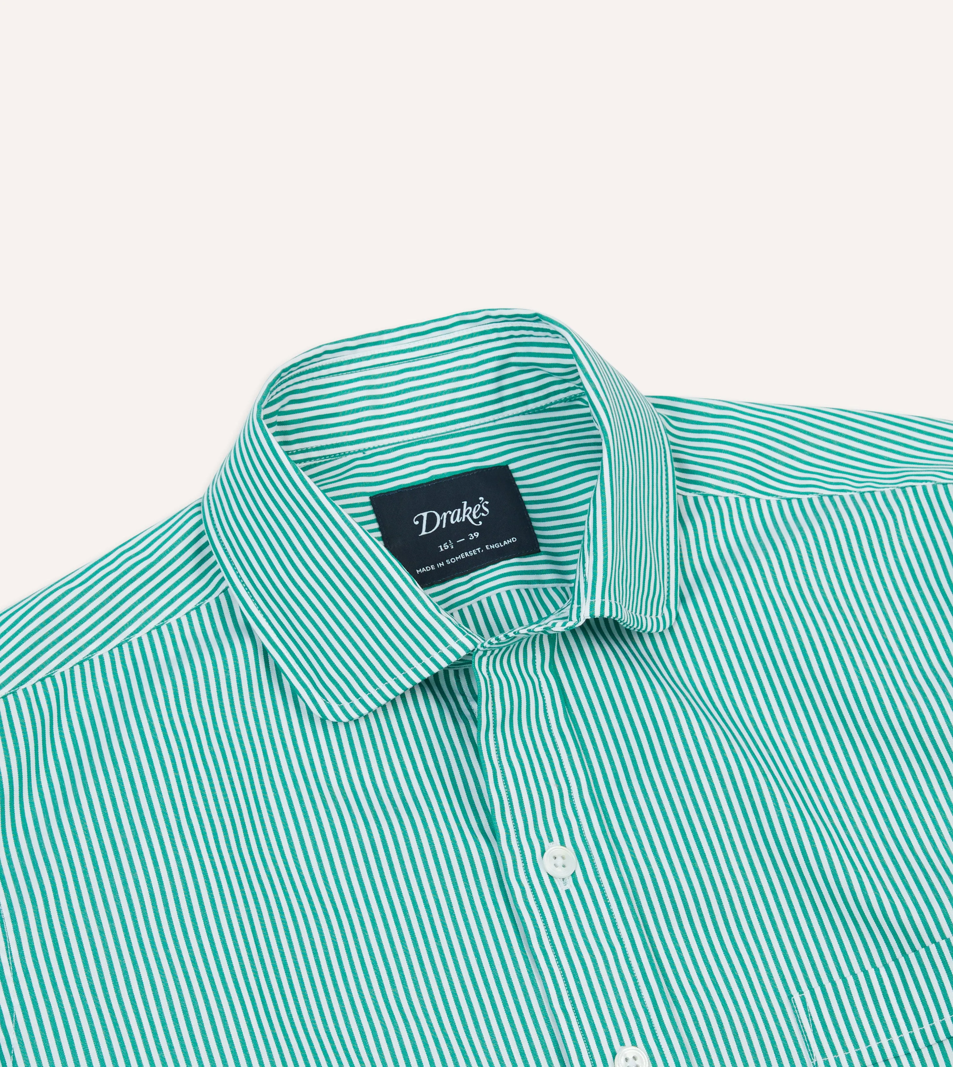 Green Narrow Stripe Poplin Club Collar Shirt