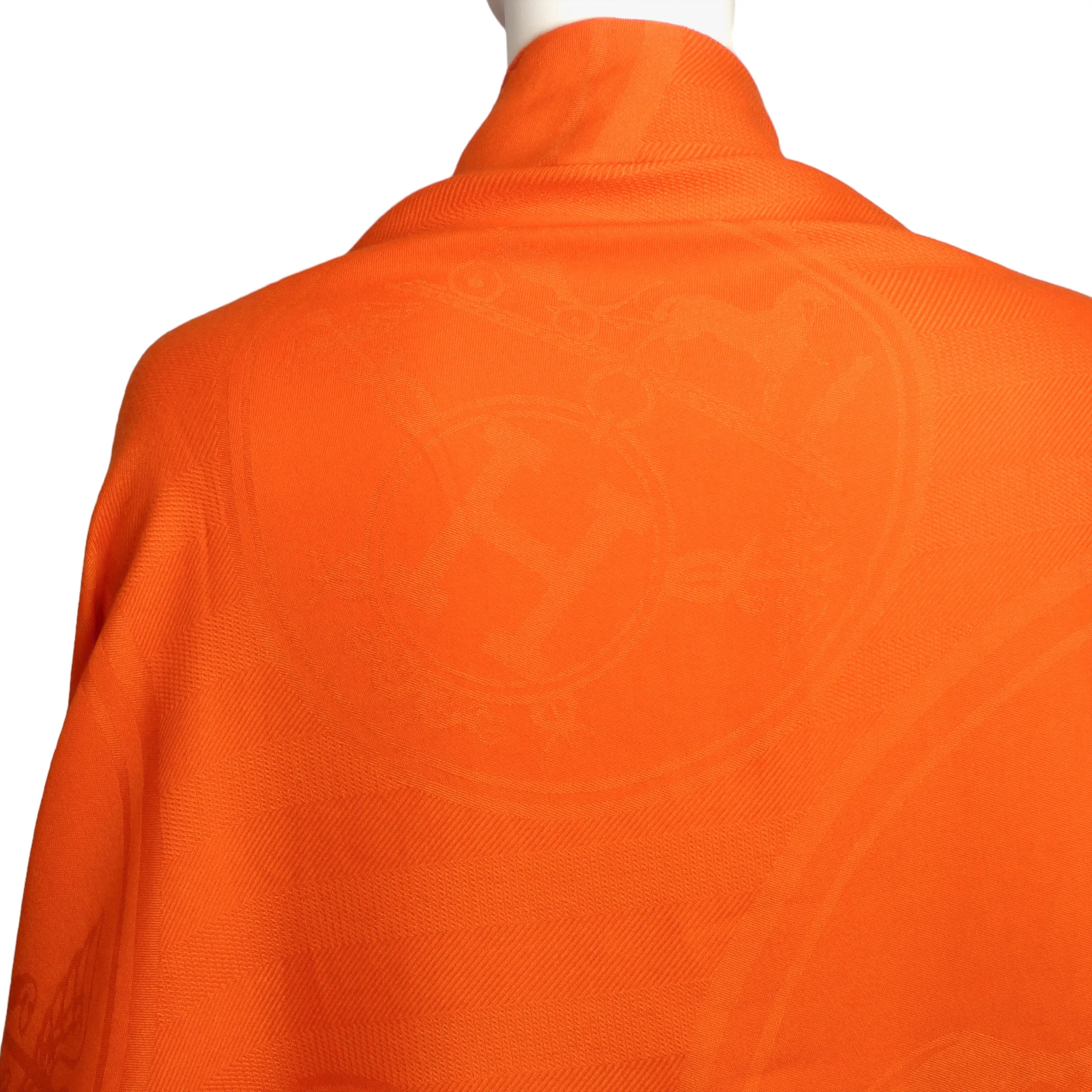 HERMES- Orange SIlk & Cashmere Jacquard Confettis d'Ex-Libris Stole