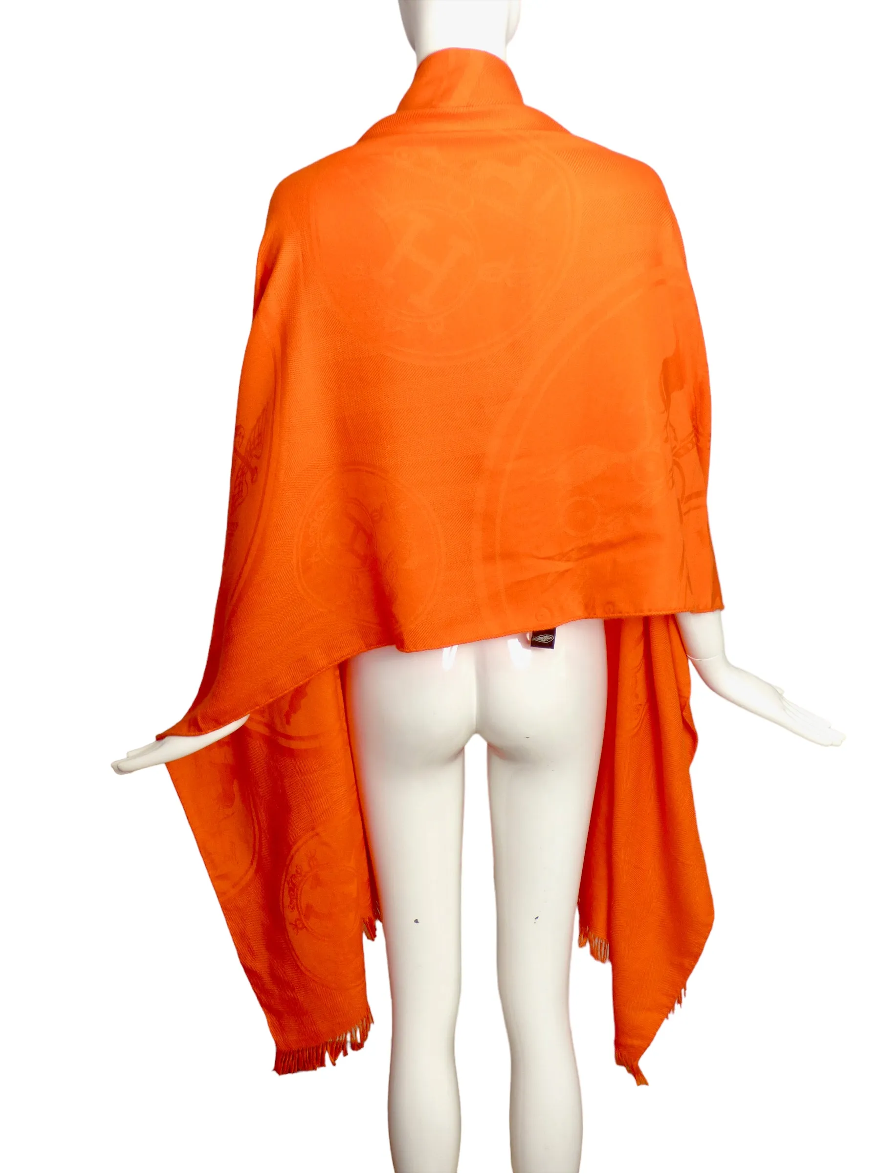 HERMES- Orange SIlk & Cashmere Jacquard Confettis d'Ex-Libris Stole