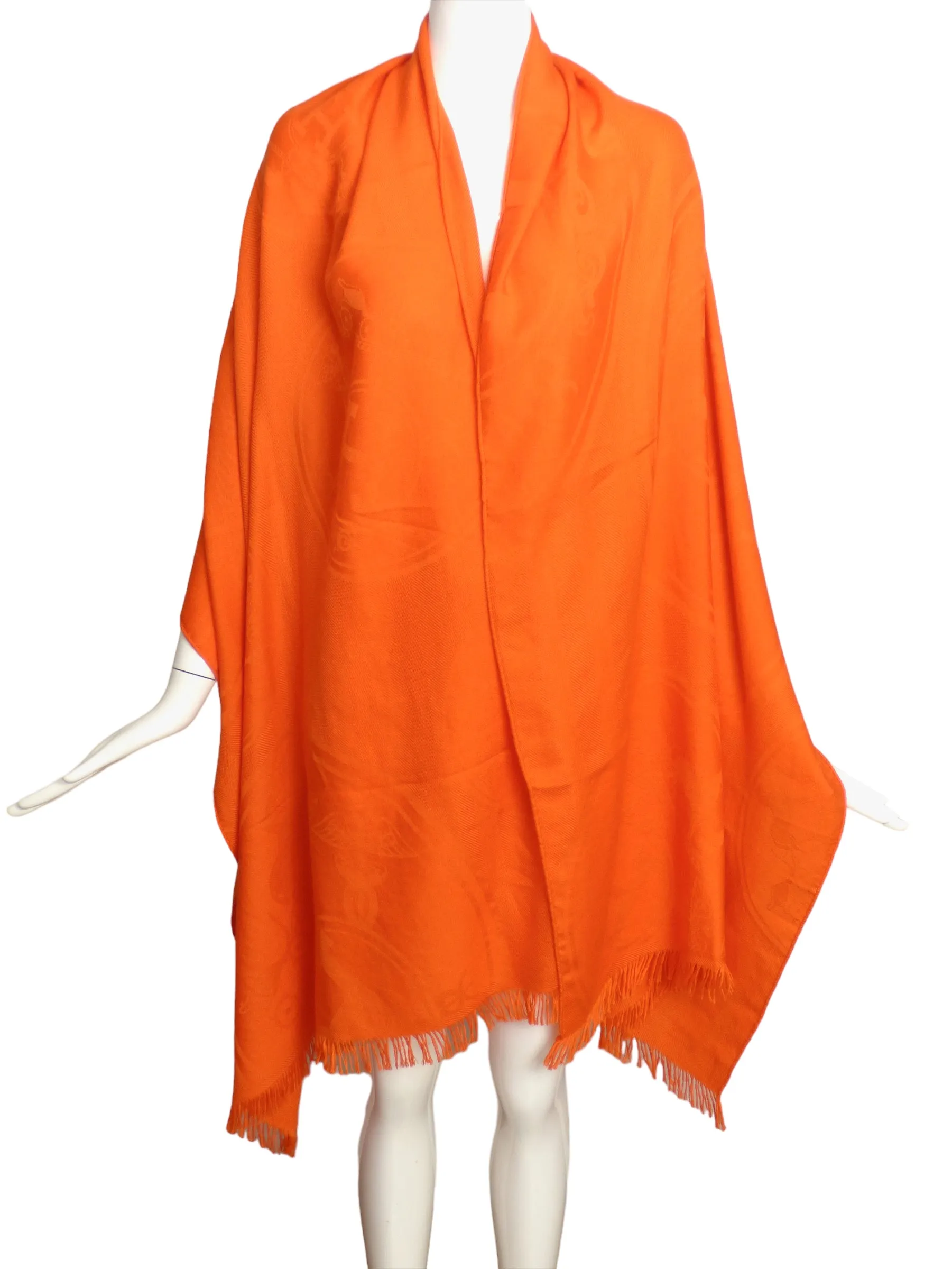 HERMES- Orange SIlk & Cashmere Jacquard Confettis d'Ex-Libris Stole