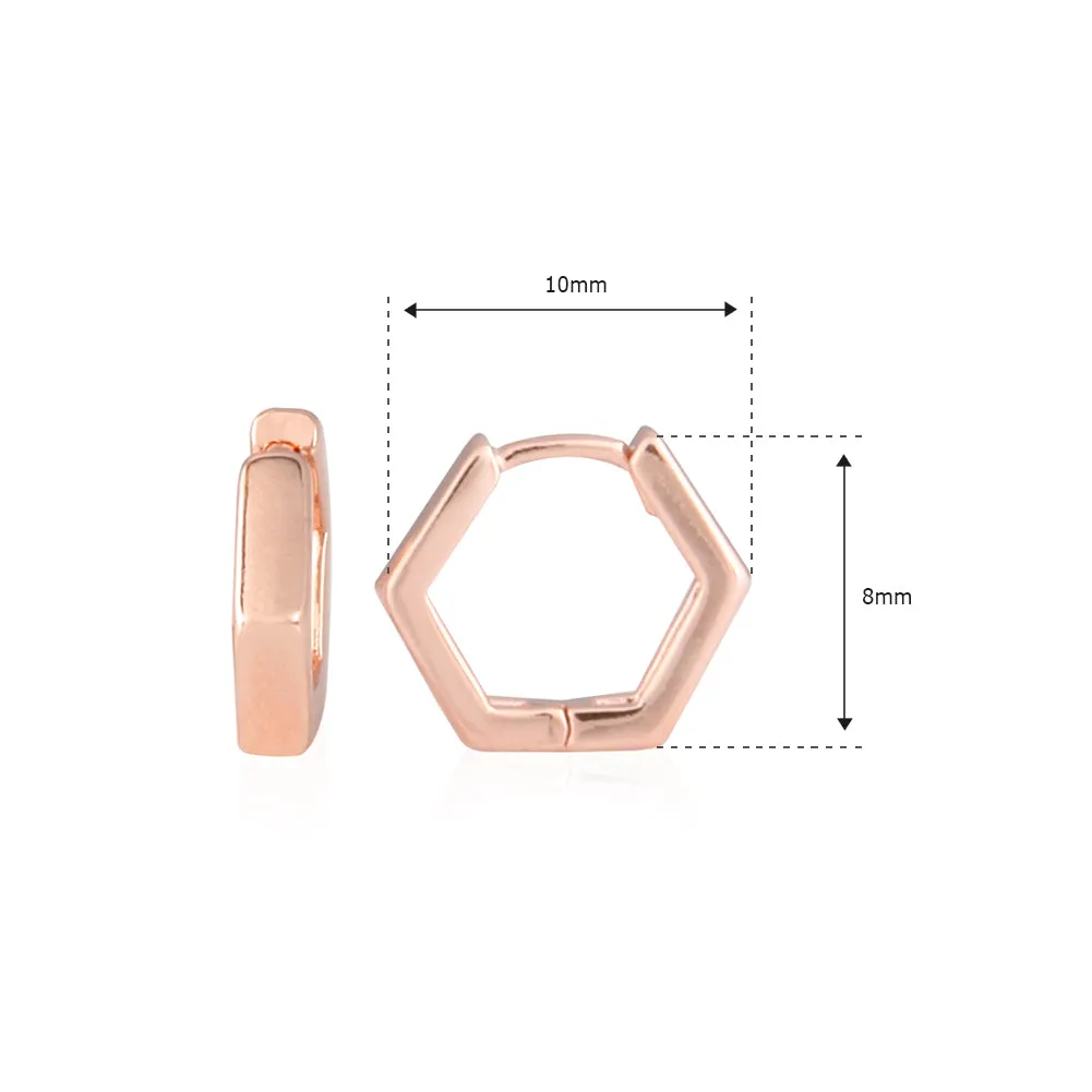 Hexagon Huggie Small Hoop Earrings 14K Gold Plated