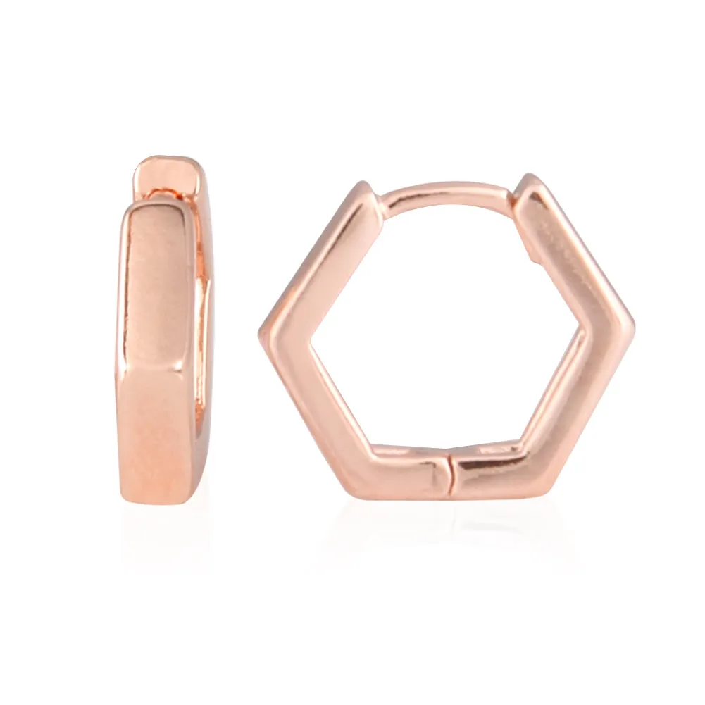 Hexagon Huggie Small Hoop Earrings 14K Gold Plated