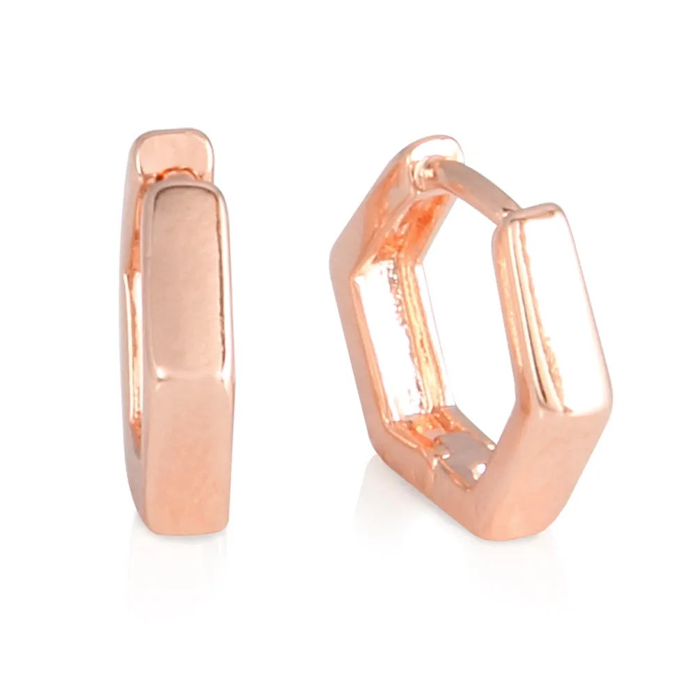 Hexagon Huggie Small Hoop Earrings 14K Gold Plated