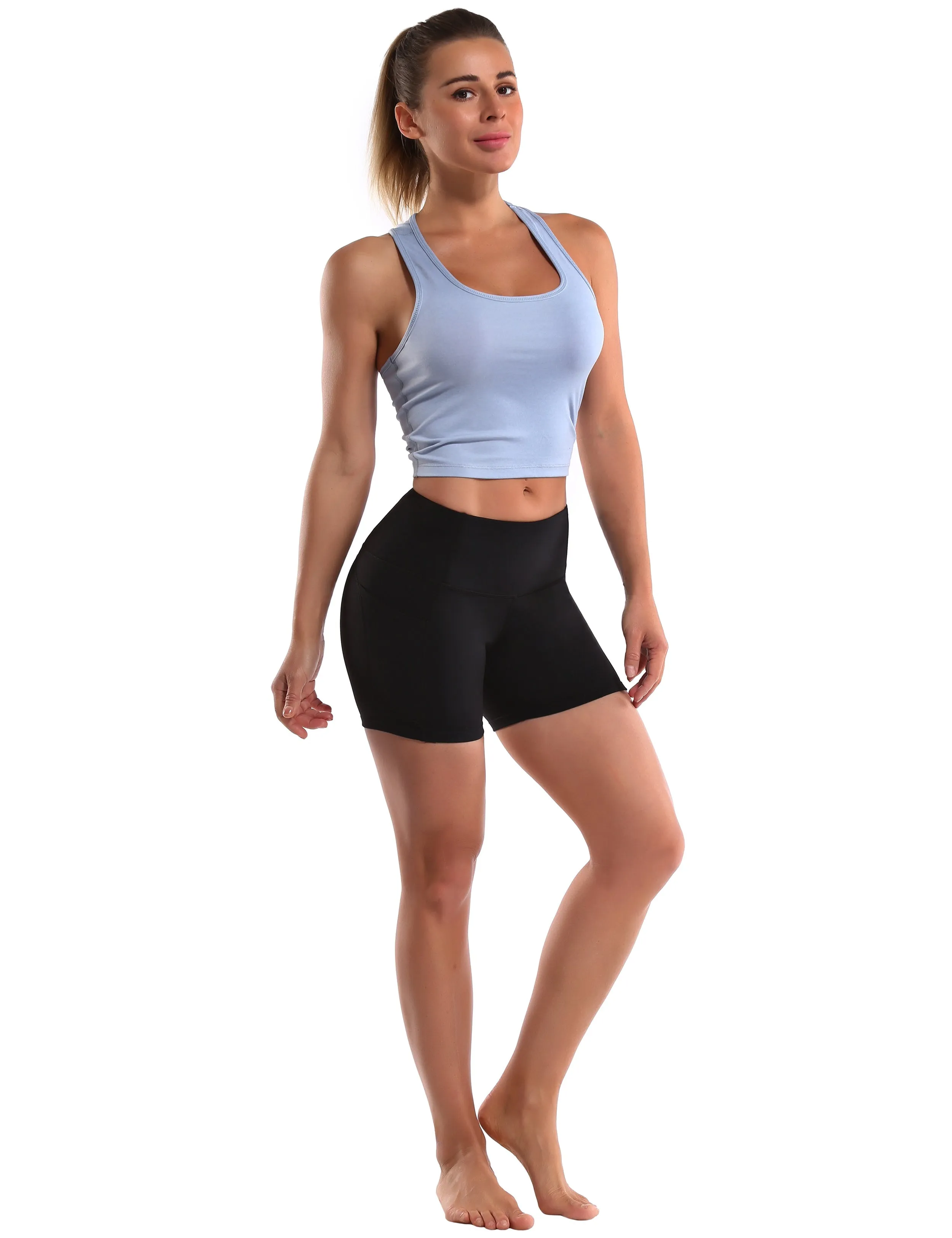 High Waist Side Pockets yogastudio Shorts black_yogastudio