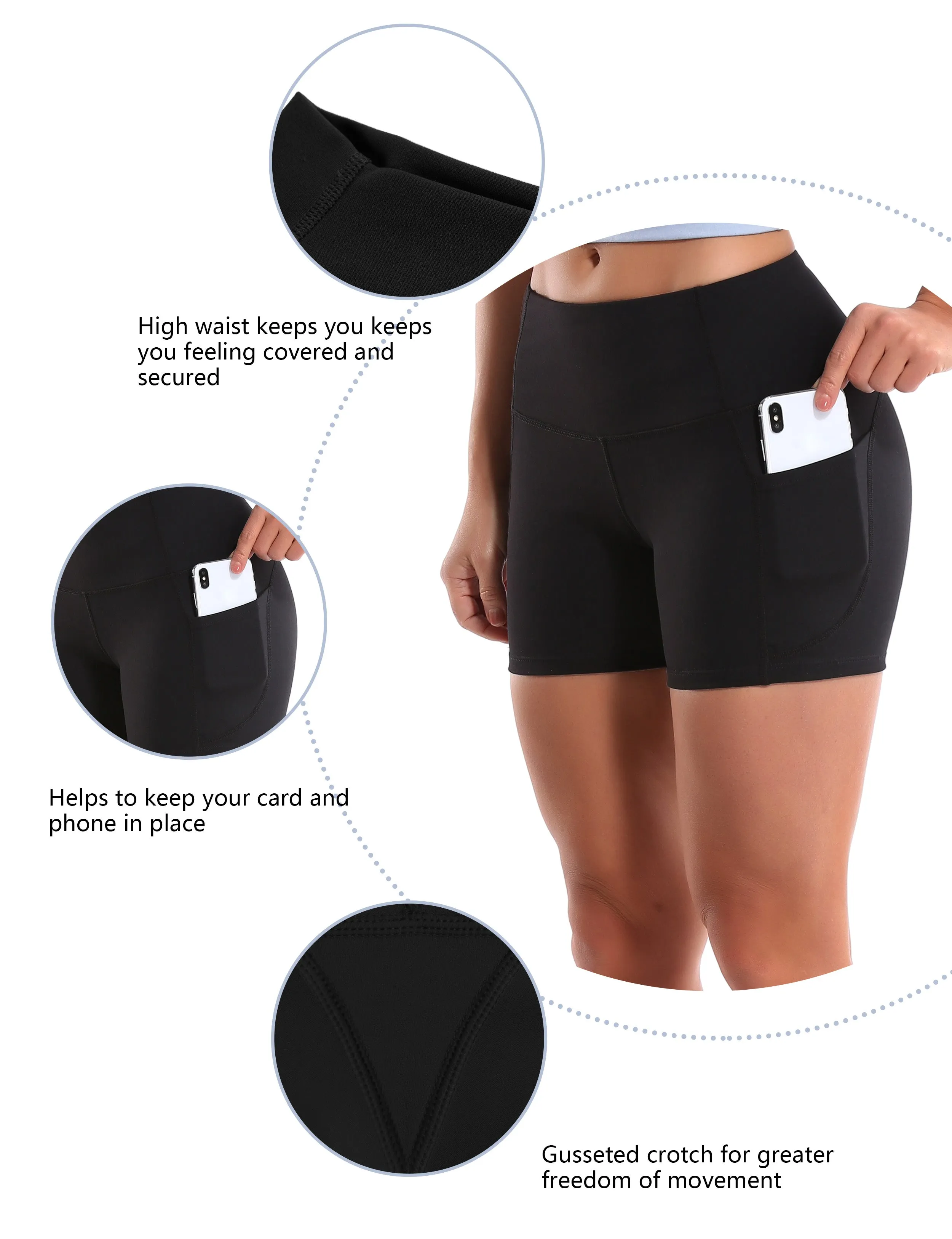 High Waist Side Pockets yogastudio Shorts black_yogastudio