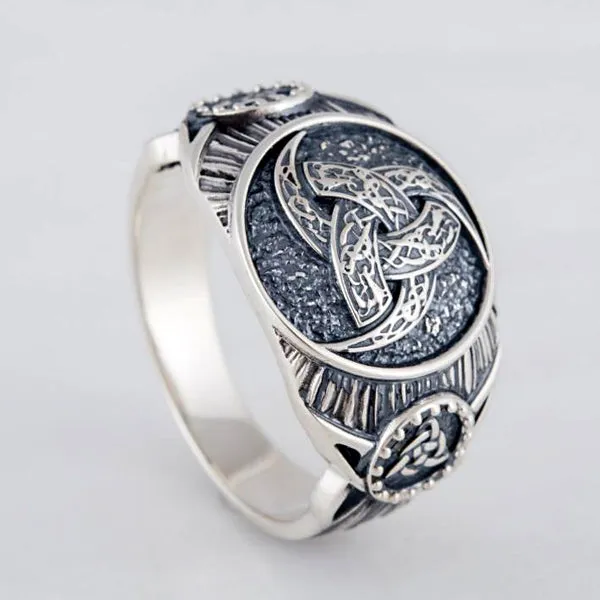 Horns of Odin and Triquetra Ring - Sterling Silver or Gold