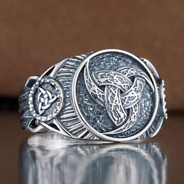 Horns of Odin and Triquetra Ring - Sterling Silver or Gold