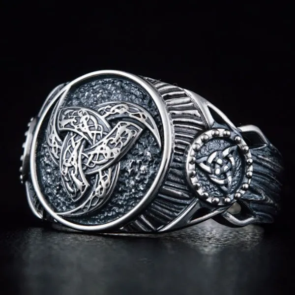 Horns of Odin and Triquetra Ring - Sterling Silver or Gold