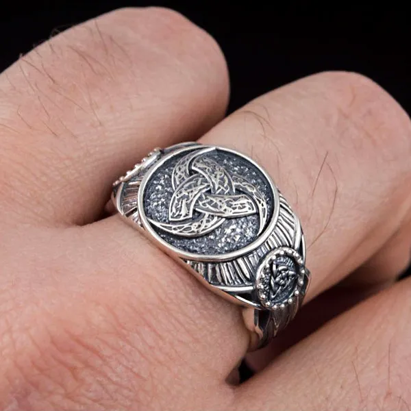 Horns of Odin and Triquetra Ring - Sterling Silver or Gold