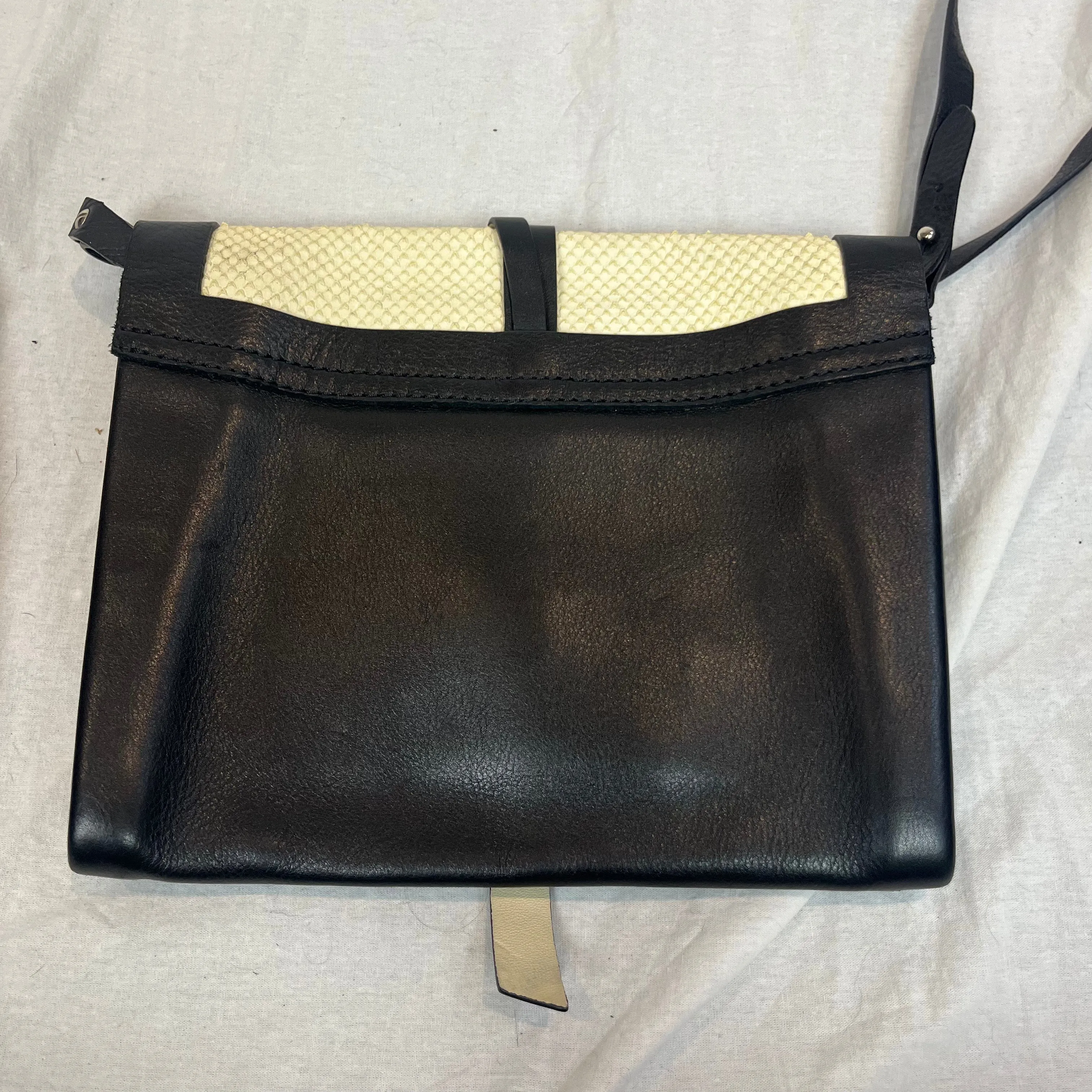 Isabel Marant Black & Cream Textured Leather Shoulder Bag