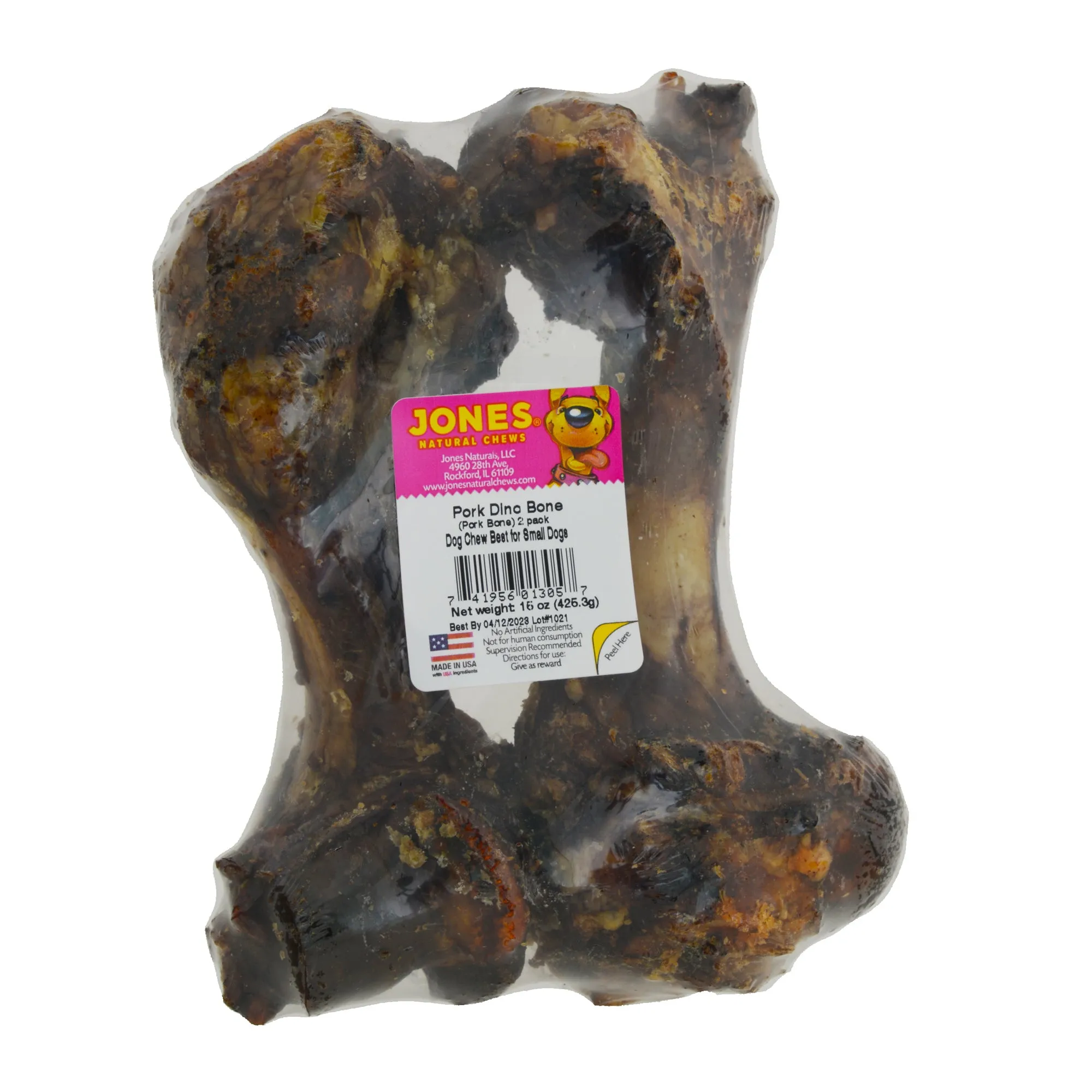 Jones Natural Chews Pork Dino Bone 2 Pack Dog Bone