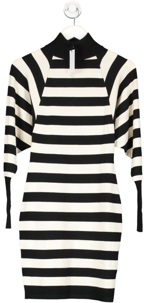 Karen Millen Black Viscose Blend Batwing Stripe Knit Mini Dress UK XS