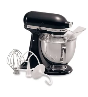 KitchenAid Artisan 5KSM150PSDOB 10 Speed 4.7Litre (5Qt) 300 Watt Tilt Head Stand Mixer with Flat Beater, Dough Hook, Whisk, Stainless Steel Bowl & Pouring Shield (Onyx Black)