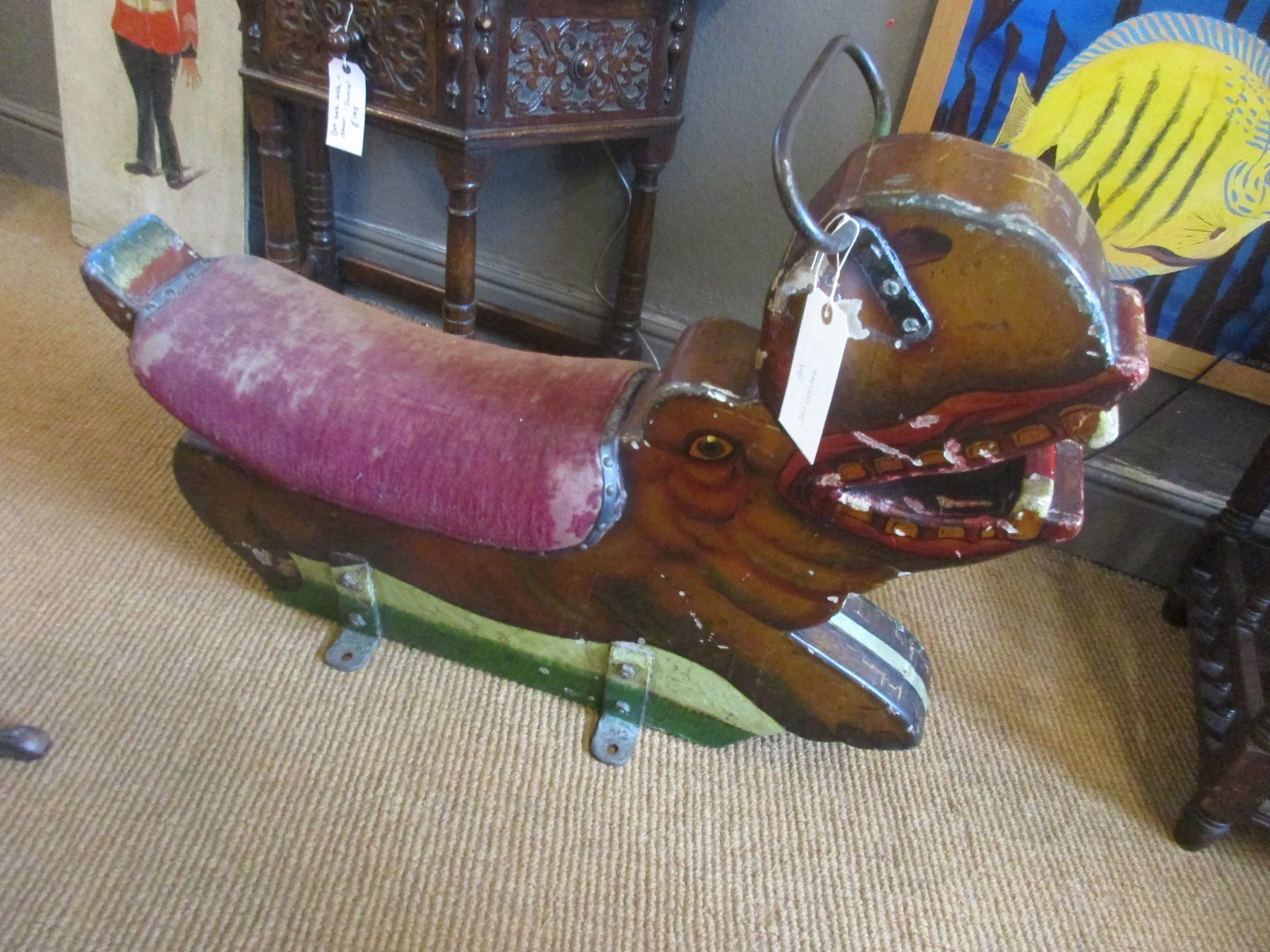 Large Heavy Metal Fairground Carousel Hippo With Original Paintwork Antique Victorian c1890