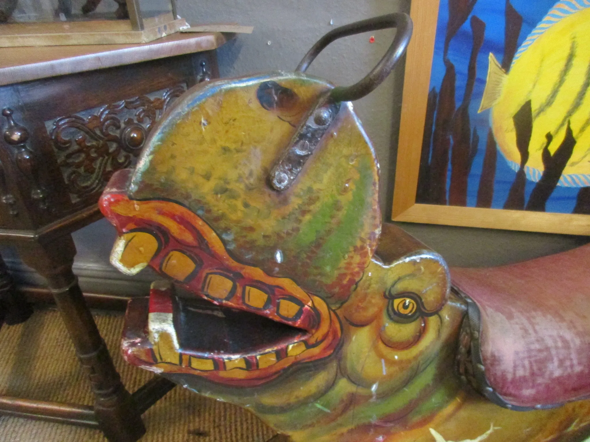 Large Heavy Metal Fairground Carousel Hippo With Original Paintwork Antique Victorian c1890