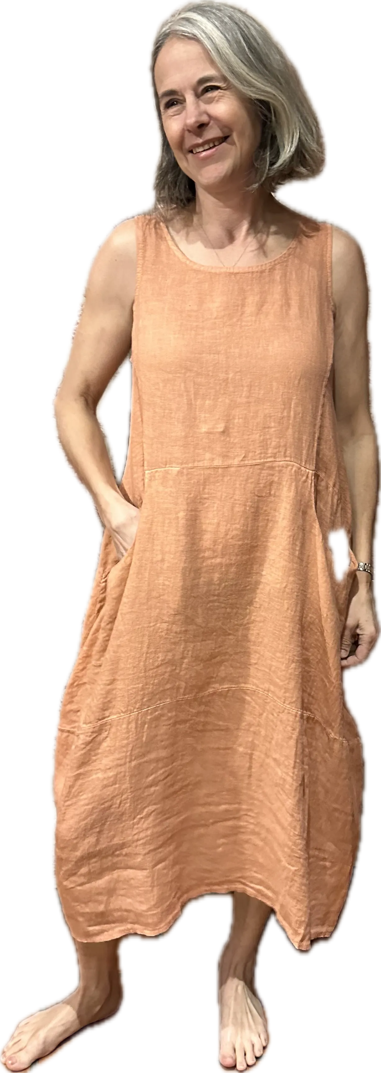 Linen - Balloon Dress - Salmon