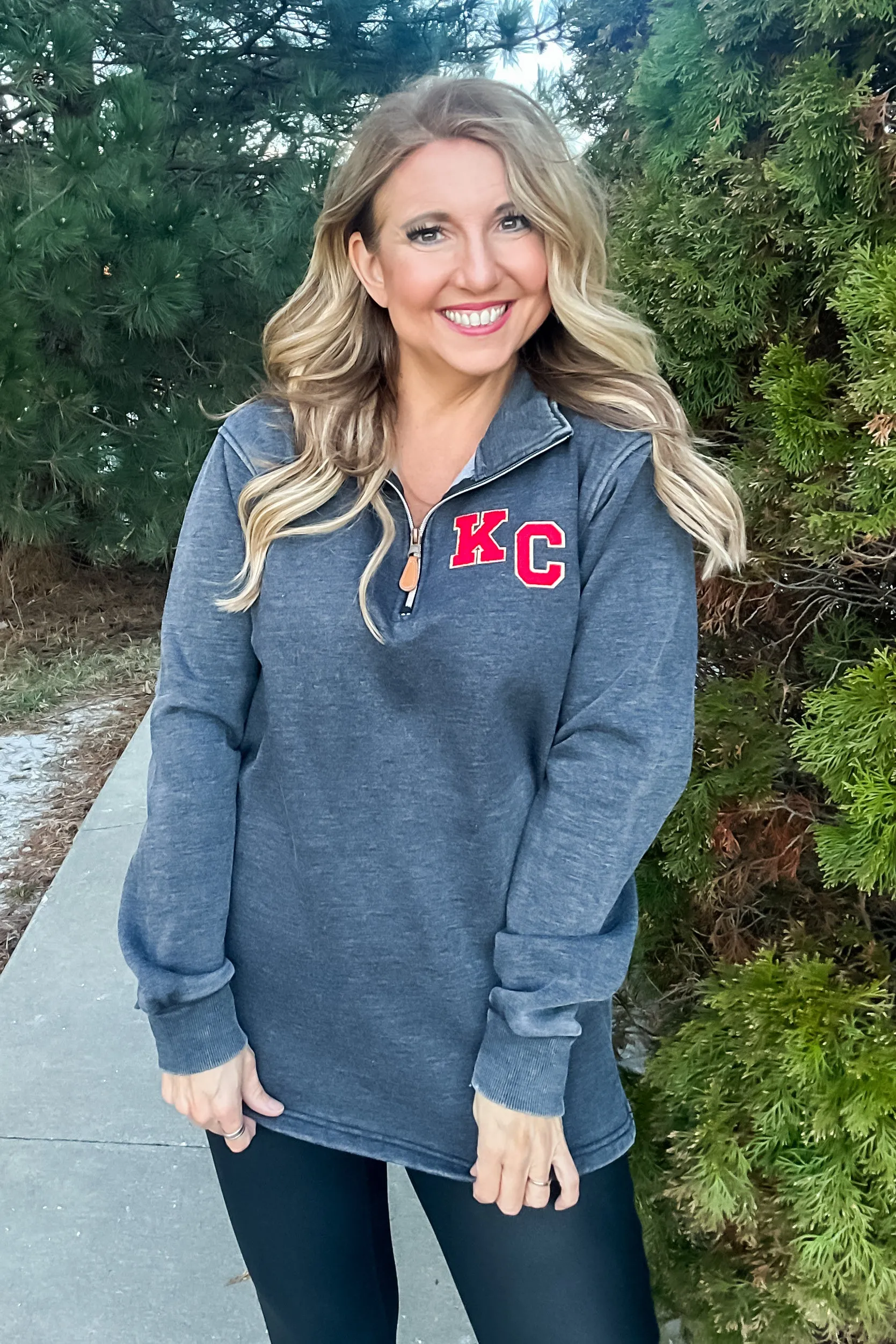 Lola 1/4 zip Vintage KC Tunic Top : Charcoal