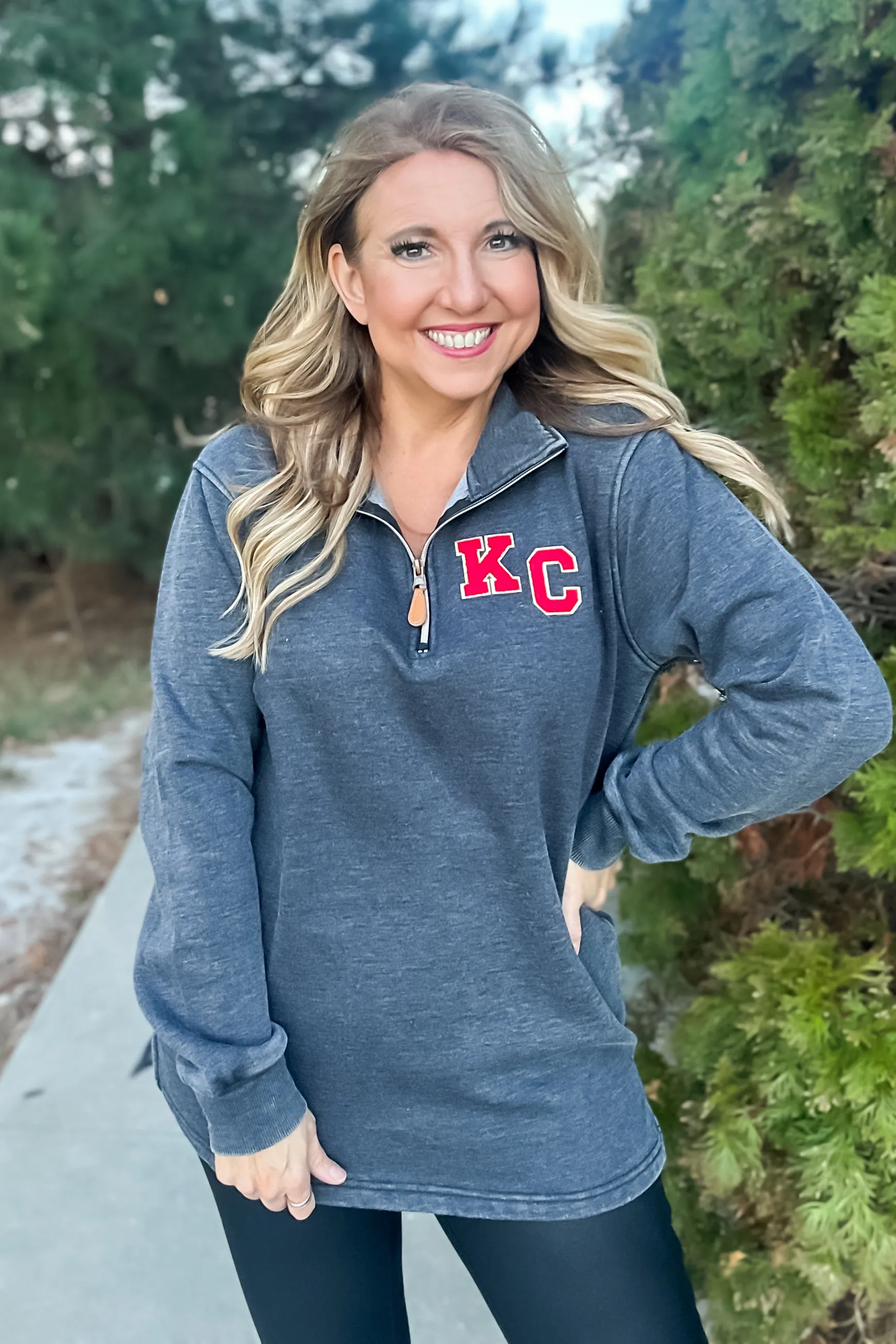 Lola 1/4 zip Vintage KC Tunic Top : Charcoal