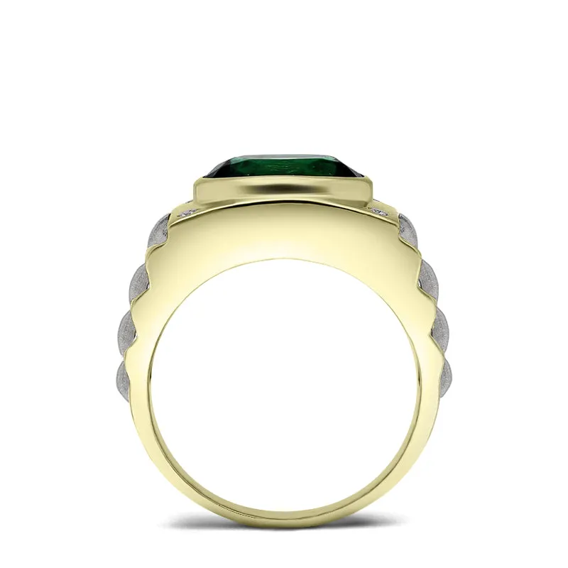 Men's Personalized Jewelry 14K Solid Gold Ring with Emerald and Natural Diamonds Gift for Him