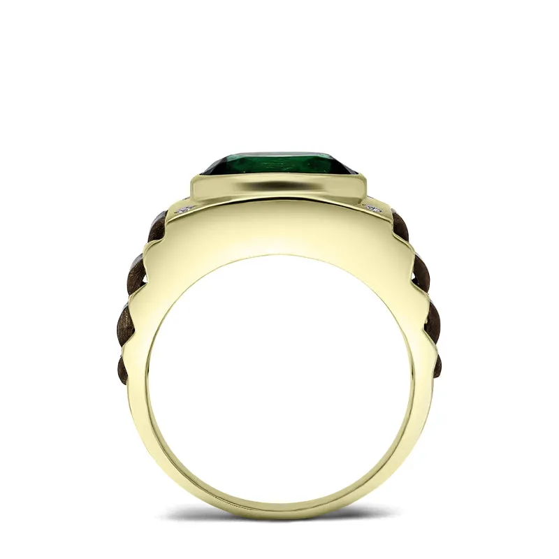 Men's Personalized Jewelry 14K Solid Gold Ring with Emerald and Natural Diamonds Gift for Him