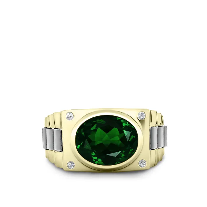 Men's Personalized Jewelry 14K Solid Gold Ring with Emerald and Natural Diamonds Gift for Him