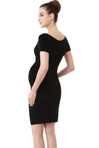 Momo Maternity Cowl Neck Ruched Midi Dress