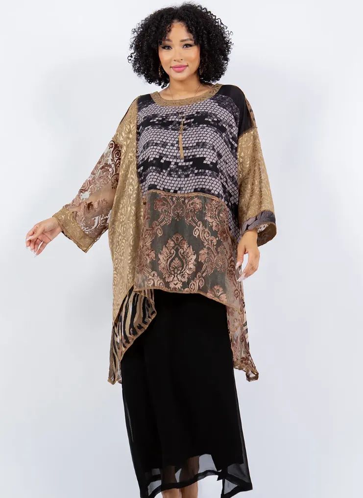 Mosaic hi-low Tunic Top Boho Hippie Chic Resort Wear Sml-10X